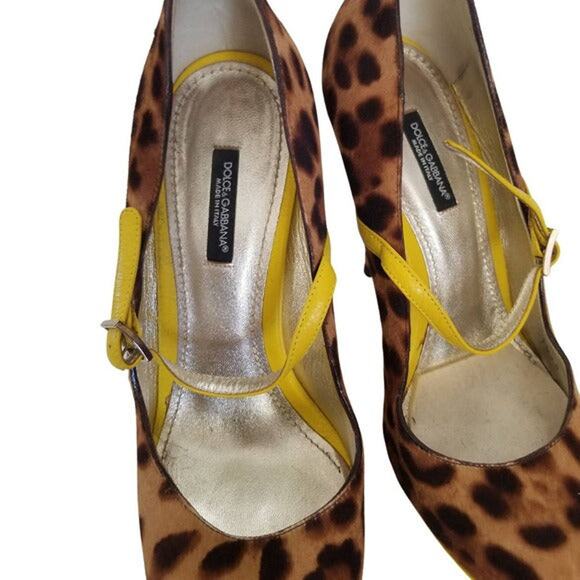 DOLCE & GABBANA Cheetah Platform Heels Yellow Trim Stilettos Size 8.5 - Picture 6 of 10